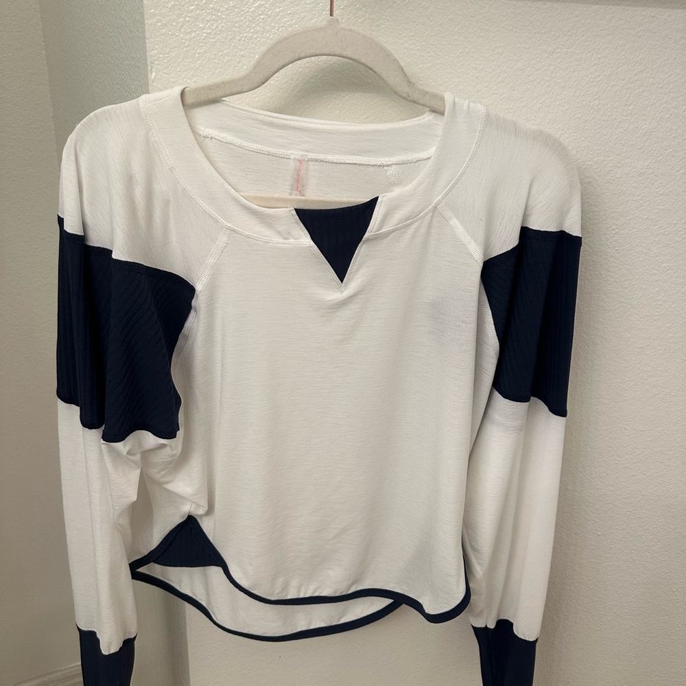 FP Movement by Free People White and Navy Long Sleeve Top